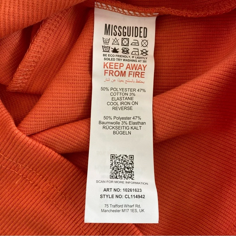 NWT Missguided Cut Out Long Sleeve Rib Bodycon Midi Dress Orange 2 - Picture 12 of 16